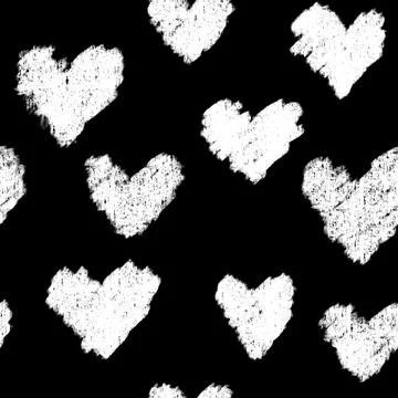 Hand drawn seamless pattern St valentines day black white hearts. Love romantic Stock Illustration