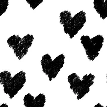 Hand drawn seamless pattern St valentines day black white hearts. Love romantic Stock Illustration