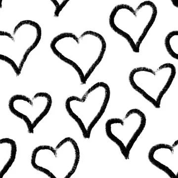 Hand drawn seamless pattern St valentines day black white hearts. Love romantic Stock Illustration