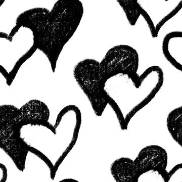 Hand drawn seamless pattern St valentines day black white hearts. Love romantic Stock Illustration