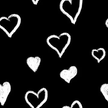 Hand drawn seamless pattern St valentines day black white hearts. Love romantic Stock Illustration