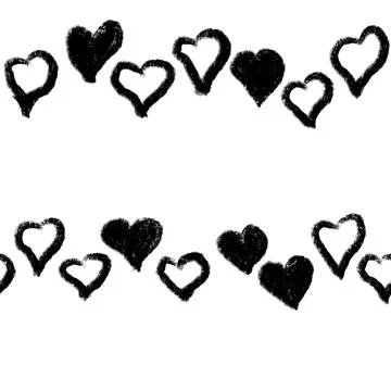 Hand drawn seamless pattern St valentines day black white hearts. Love romantic Stock Illustration