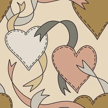 Hand drawn seamless pattern with st valentine day beige blush brown fabric Stock Illustration