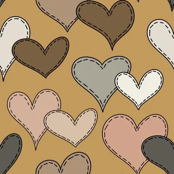 Hand drawn seamless pattern with st valentine day beige blush brown fabric Stock Illustration
