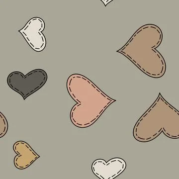 Hand drawn seamless pattern with st valentine day beige blush brown fabric Stock Illustration