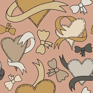 Hand drawn seamless pattern with st valentine day beige blush brown fabric Stock Illustration