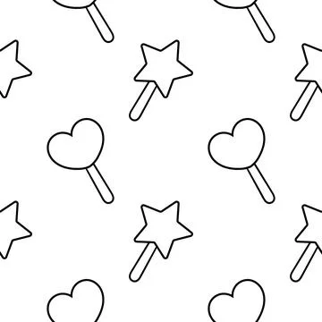 Hand drawn seamless pattern of star and heart shaped lollipops Illustrazione stock