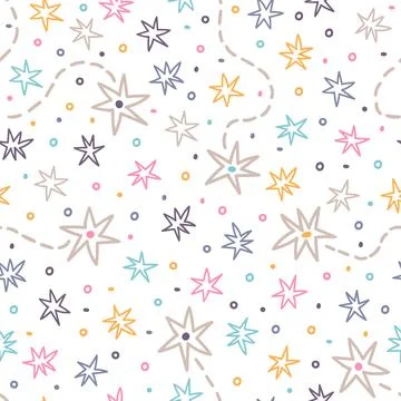Hand drawn seamless pattern with stars and sparkles. Space. Constellation. .. Stock Illustration