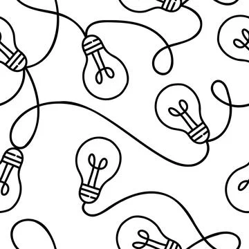 Hand drawn seamless pattern with stylish light bulbs. Stock Illustration