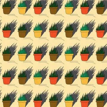 Hand drawn seamless pattern from succulent in flower pots. beautiful vector i Stock Illustration