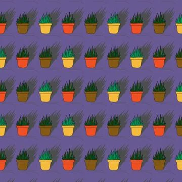 Hand drawn seamless pattern from succulent in flower pots. beautiful vector i Stock Illustration