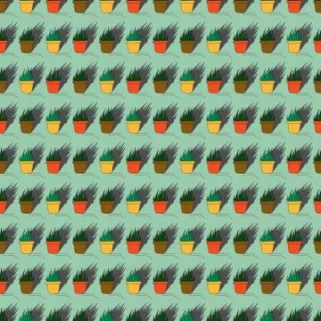 Hand drawn seamless pattern from succulent in flower pots. beautiful vector i Stock Illustration