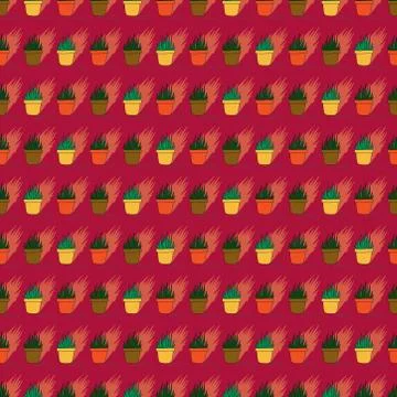 Hand drawn seamless pattern from succulent in flower pots. beautiful vector i Stock Illustration