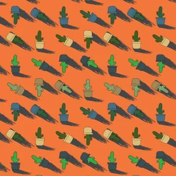 Hand drawn seamless pattern from succulent in flower pots. beautiful vector i Stock Illustration