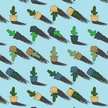 Hand drawn seamless pattern from succulent in flower pots. beautiful vector i Stock Illustration