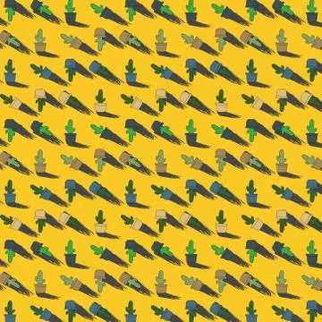 Hand drawn seamless pattern from succulent in flower pots. beautiful vector i Stock Illustration