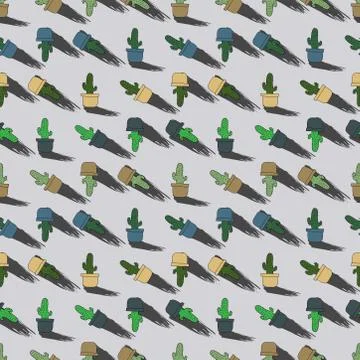 Hand drawn seamless pattern from succulent in flower pots. beautiful vector i 스톡 일러스트