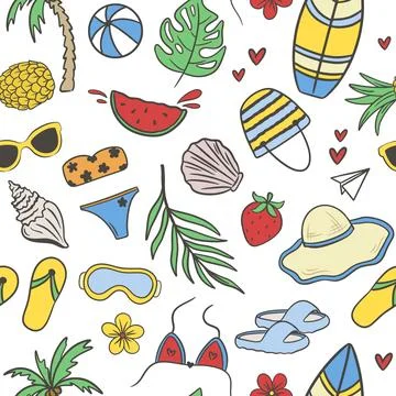 Hand-drawn seamless pattern on summer beach vacation theme イラスト素材