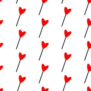 Hand drawn seamless pattern with Sweet lollipop in heart shape icon. Doodle red Stockillustratie