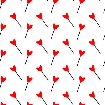 Hand drawn seamless pattern with Sweet lollipop in heart shape icon. Doodle red Illustrazione stock