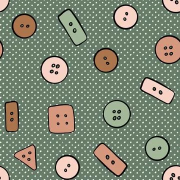 Hand drawn seamless pattern with tbeige brown button sewing crafts dressmaking Stock Illustration