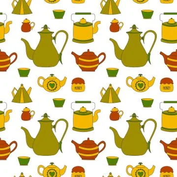 Hand drawn seamless pattern with tea time element Stock Illustration
