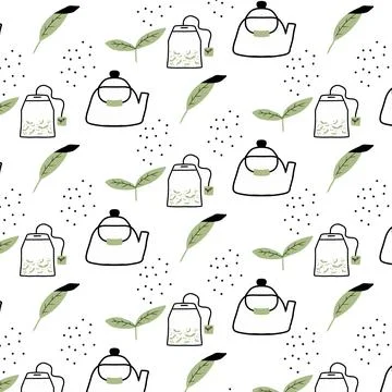 Hand-drawn seamless pattern with tea leaves Stock Illustration