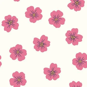Hand drawn seamless pattern of tiny ditsy flowers. Pink floral print on light Stock Illustration
