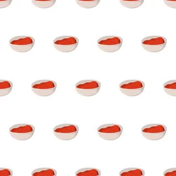 Hand drawn seamless pattern with tomato ketchup in bowl for background design. Stock Illustration