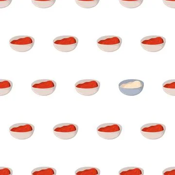 Hand drawn seamless pattern with tomato ketchup and mayonnaise in bowl for Stock Illustration