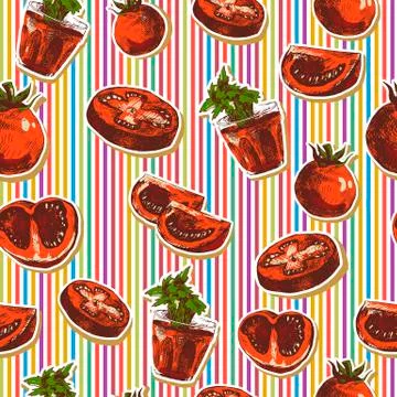 Hand Drawn Seamless Pattern with Tomatoes Stock Illustration
