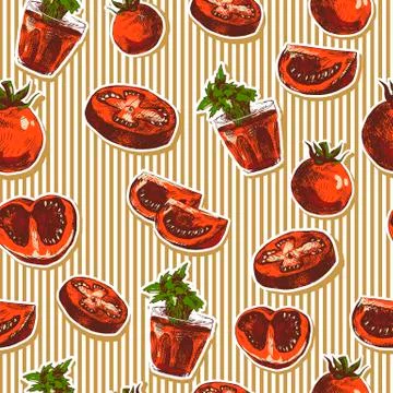 Hand Drawn Seamless Pattern with Tomatoes Stock Illustration
