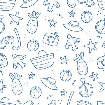 Hand drawn seamless pattern of travel Stock Illustration