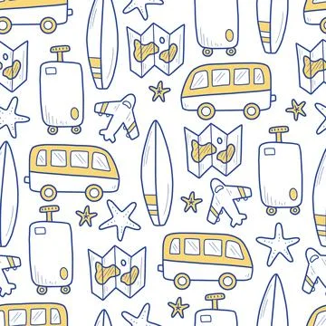 Hand drawn seamless pattern of travel Stock Illustration