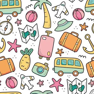 Hand drawn seamless pattern of travel Stock Illustration