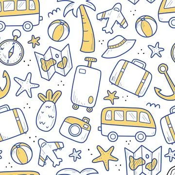 Hand drawn seamless pattern of travel Stock Illustration