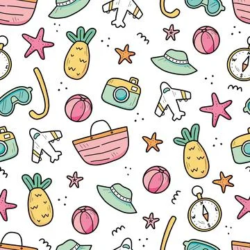 Hand drawn seamless pattern of travel Stock Illustration