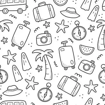 Hand drawn seamless pattern of travel Stock Illustration