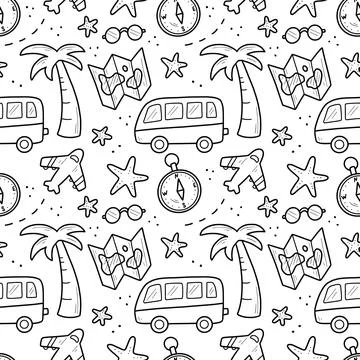 Hand drawn seamless pattern of travel Stockillustratie