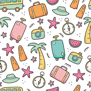 Hand drawn seamless pattern of travel Stock Illustration