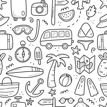 Hand drawn seamless pattern of travel Stock Illustration
