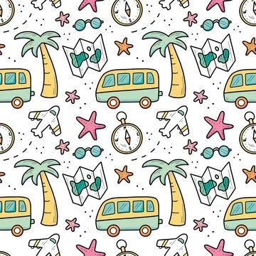 Hand drawn seamless pattern of travel Stock Illustration