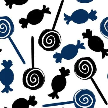 Hand drawn seamless pattern with trick or treat sweets candies for Halloween in Stock Illustration