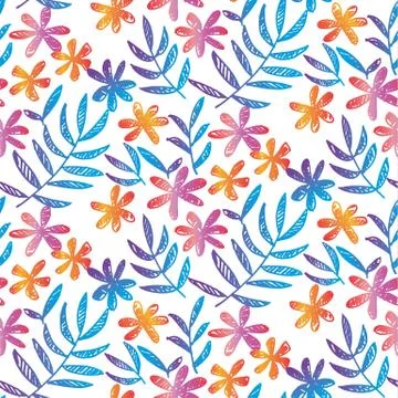 Hand drawn seamless pattern with tropical flowers Illustrazione stock