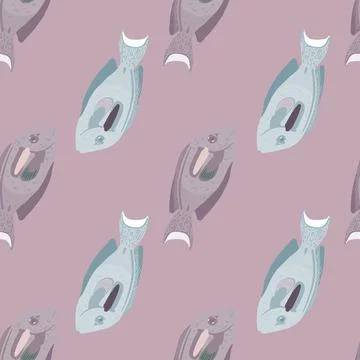 Hand drawn seamless pattern with underwater sea surgeon fish ornament. Pale p Stockillustratie