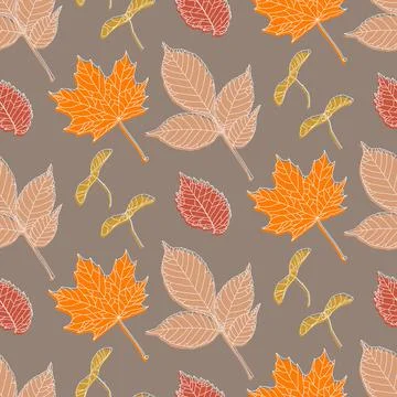 Hand drawn seamless pattern with various types of leaves Stock Illustration