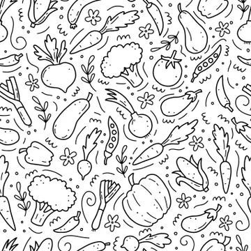 Hand drawn seamless pattern of vegetables. Vector illustration. Illustrazione stock