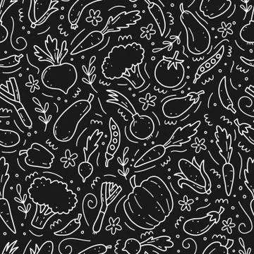 Hand drawn seamless pattern of vegetables. Vector illustration. Stock Illustration
