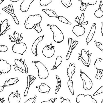 Hand drawn seamless pattern of vegetables. Vector illustration. Stock Illustration