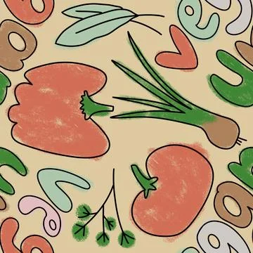 Hand drawn seamless pattern with vegetables veggies vegan vegetarian design Stock Illustration